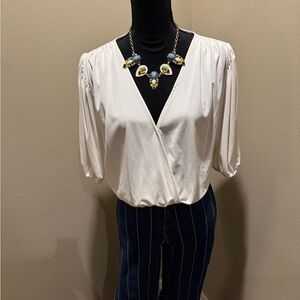 Worthington Cream Wrap-Style V-Neck Blouse